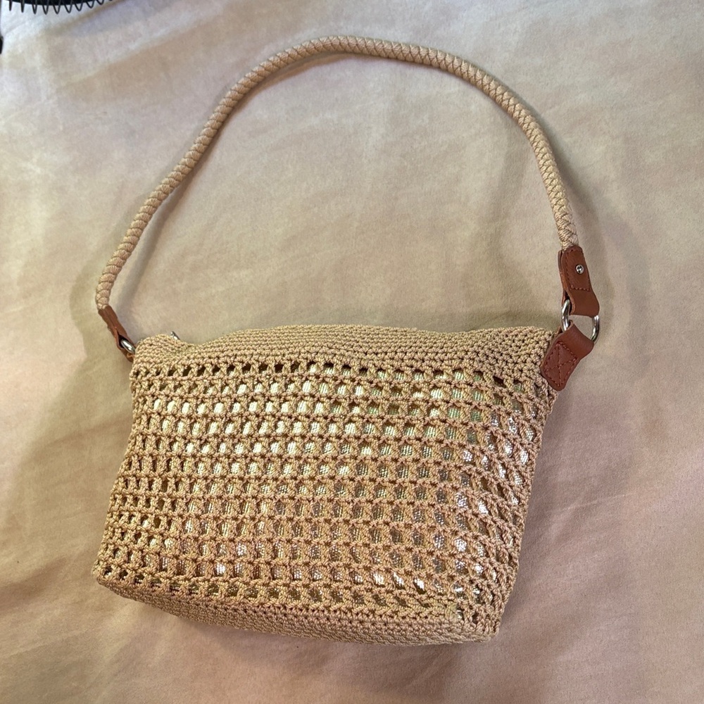 Sak Tan Crochet Cross Body Shoulder Bag